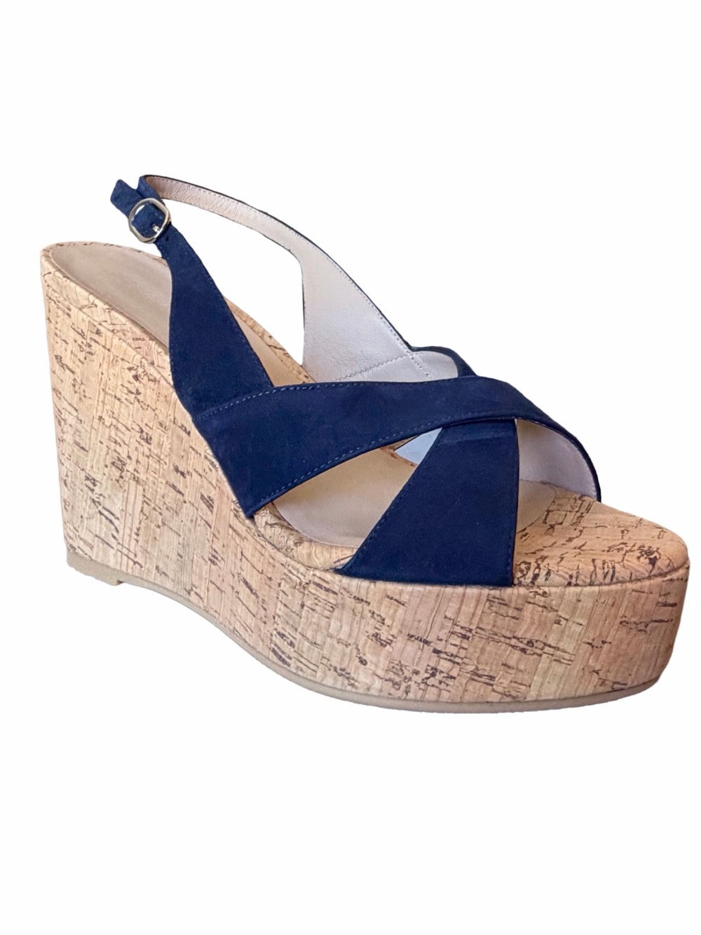 Stuart Weitzman Dayna Navy Suede Cork Wedge Sandals 9 New